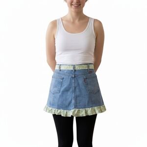 Recycled Upcycled Repurposed Wrangler Jeans Apron Pockets BBQ chef Waist Tie